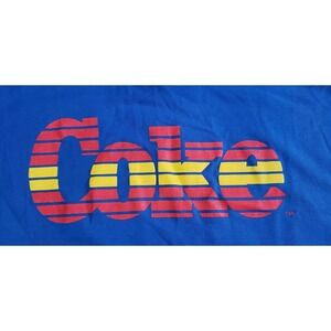 Coke Wearables Polo Shirt 1988 Yellow Red Blue Large USA Coca Cola Retro Vintage
